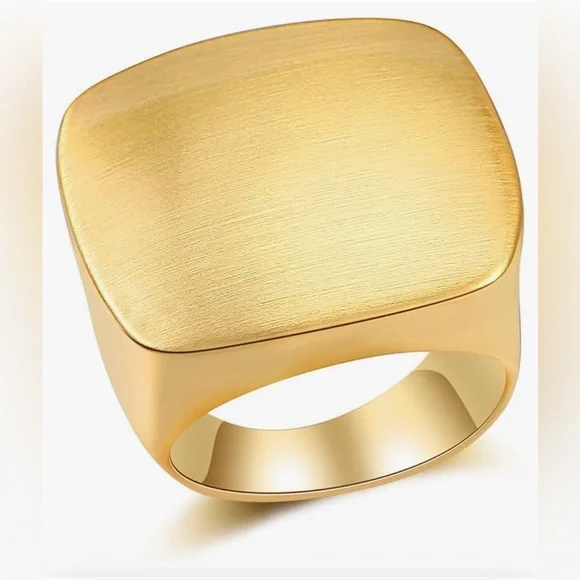 Gold Signet Ring with Matte Finish and Bold Statement Ring Design; New!